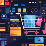 Colourful shopping cart and ecommerce icons representing best hosting for ecommerce article on Host Easy (Australian web hosting)